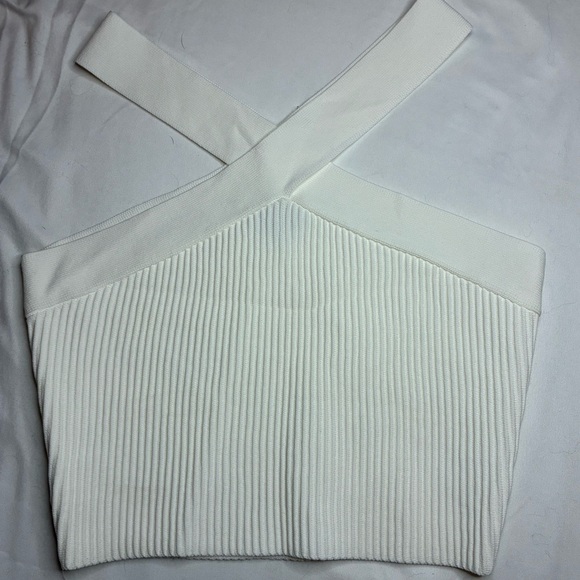 Debut Women’s White Ribbed Cross-Strap Crop Top Size Small - Picture 2 of 8